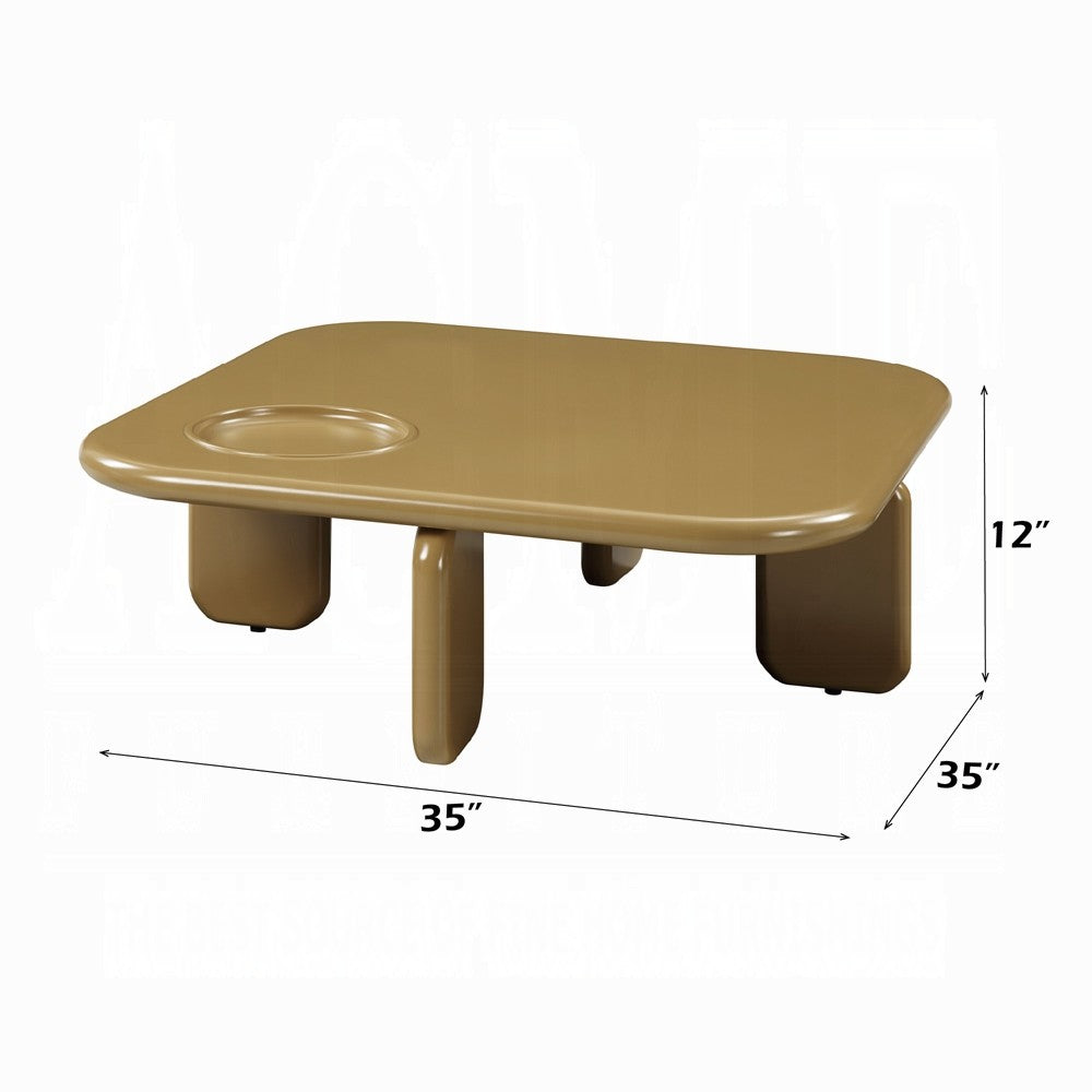 Jeny Coffee Table, 35 Inch Square Top with Rounded Corners, Yellow Brown - BM348748
