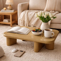 Jeny Coffee Table, 35 Inch Square Top with Rounded Corners, Yellow Brown - BM348748