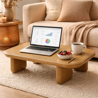 Jeny Coffee Table, 35 Inch Square Top with Rounded Corners, Yellow Brown - BM348748