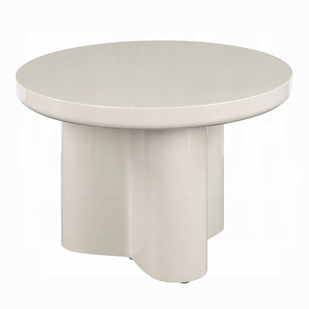 Jeny Side End Table, 24 Inch Round Top with Pedestal Base, Light Gray - BM348749