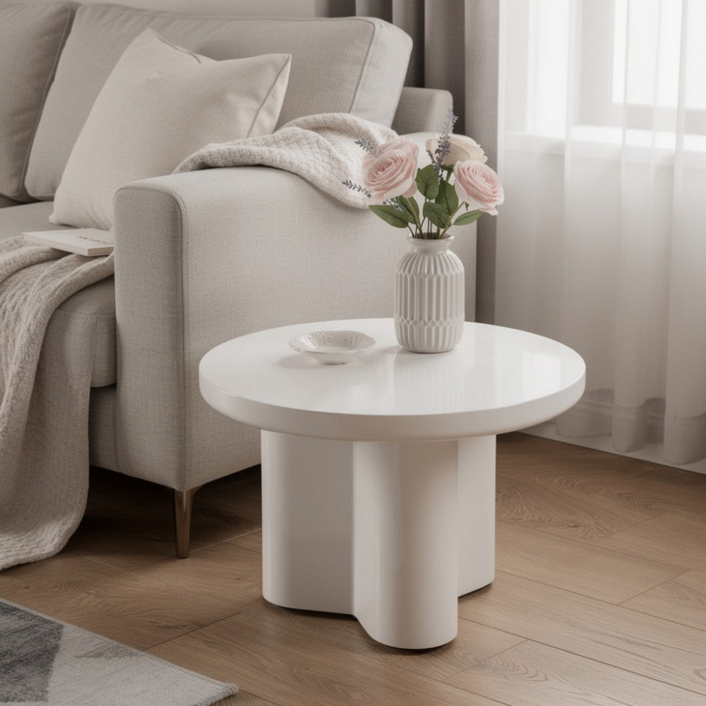 Jeny Side End Table, 24 Inch Round Top with Pedestal Base, Light Gray - BM348749