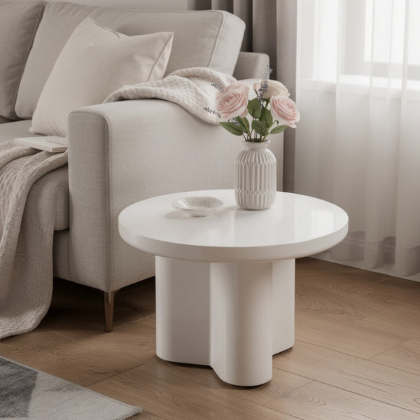 Jeny Side End Table, 24 Inch Round Top with Pedestal Base, Light Gray - BM348749