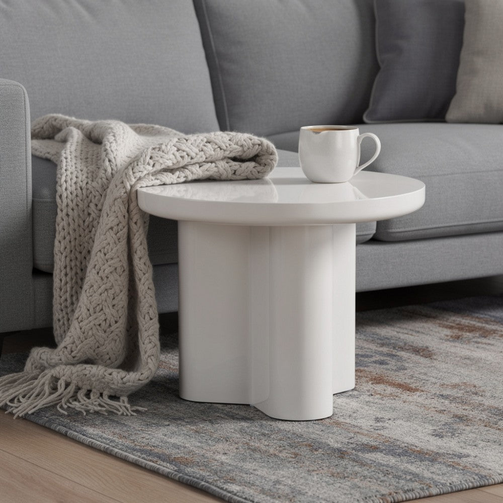 Jeny Side End Table, 24 Inch Round Top with Pedestal Base, Light Gray - BM348749