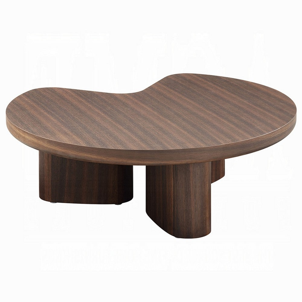 Yex Coffee Table, 35 Inch Curved Top with Pedestal Legs, Smoked Oak Brown - BM348750