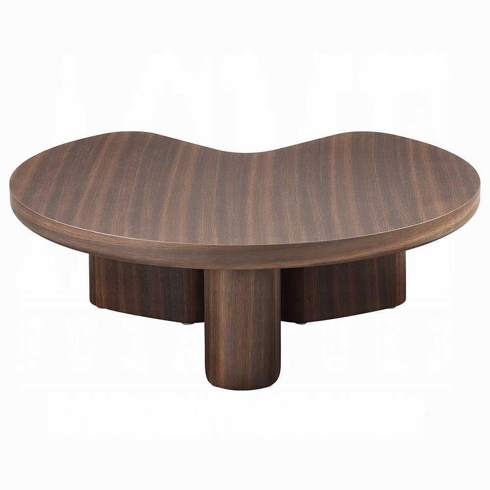 Yex Coffee Table, 35 Inch Curved Top with Pedestal Legs, Smoked Oak Brown - BM348750