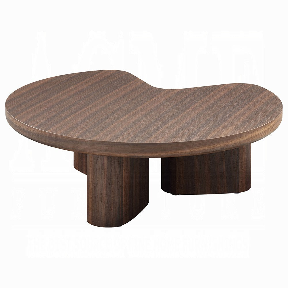 Yex Coffee Table, 35 Inch Curved Top with Pedestal Legs, Smoked Oak Brown - BM348750