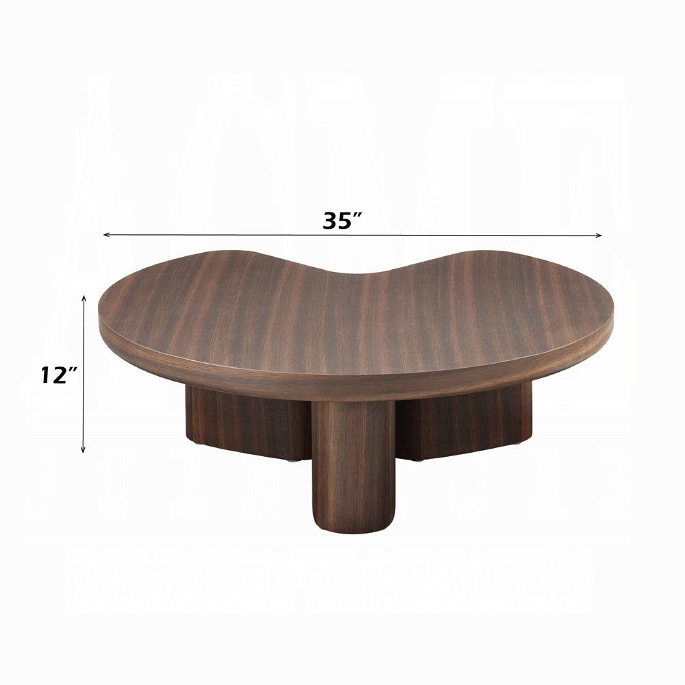 Yex Coffee Table, 35 Inch Curved Top with Pedestal Legs, Smoked Oak Brown - BM348750