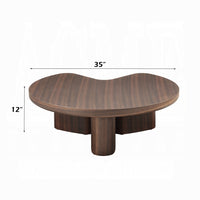 Yex Coffee Table, 35 Inch Curved Top with Pedestal Legs, Smoked Oak Brown - BM348750