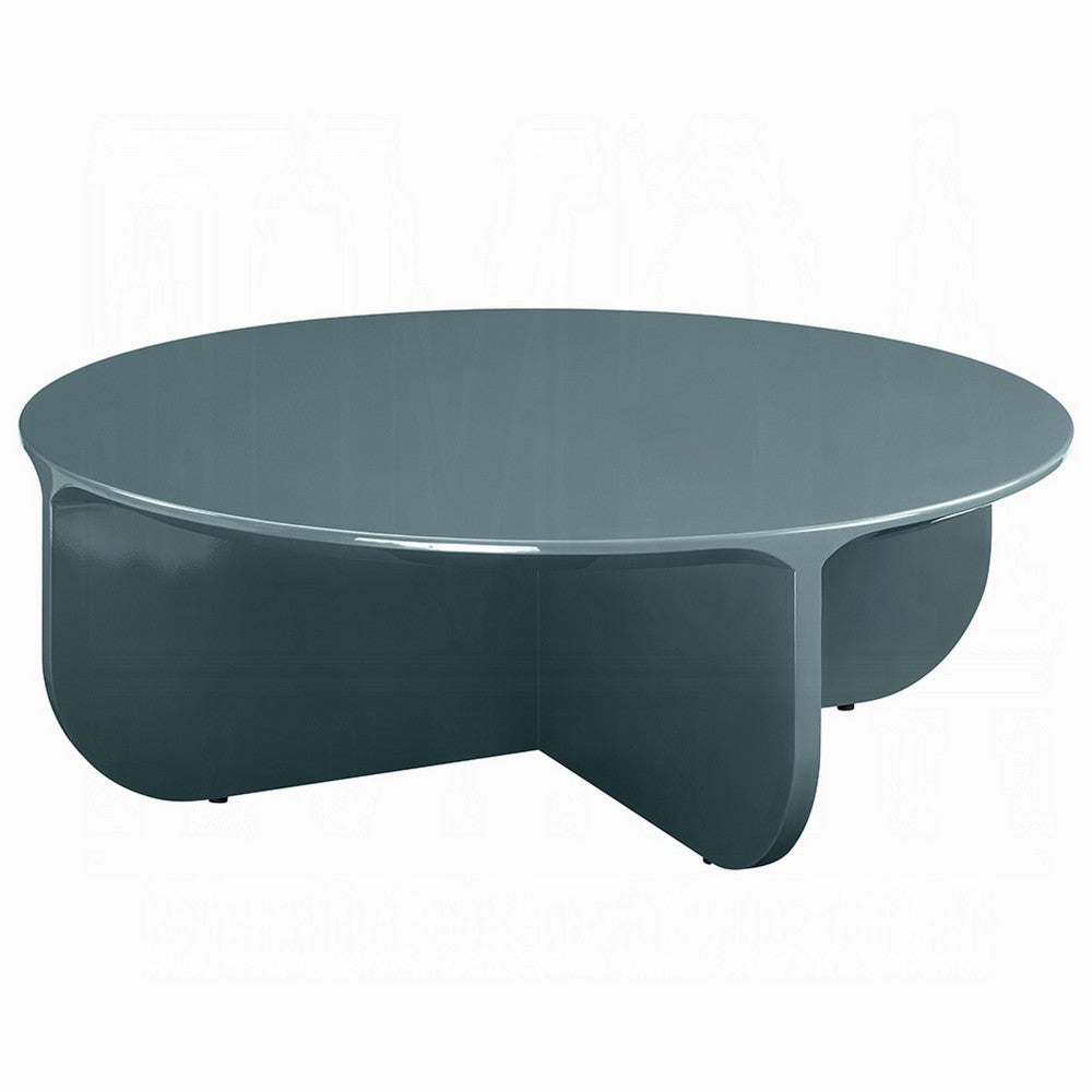 Lemy Coffee Table. 39 Inch Round Top with Pedestal Base, Teal Blue Wood - BM348751
