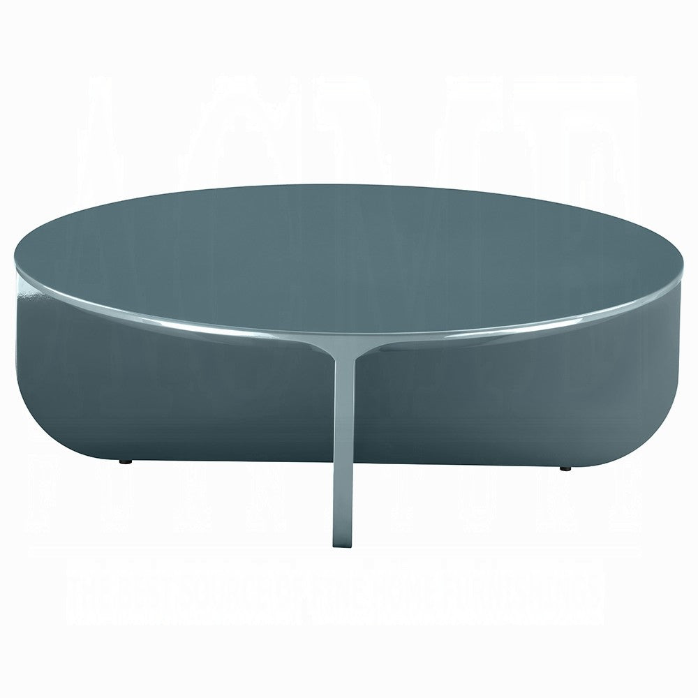 Lemy Coffee Table. 39 Inch Round Top with Pedestal Base, Teal Blue Wood - BM348751