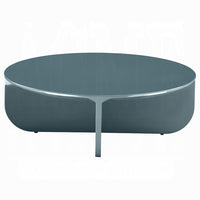 Lemy Coffee Table. 39 Inch Round Top with Pedestal Base, Teal Blue Wood - BM348751