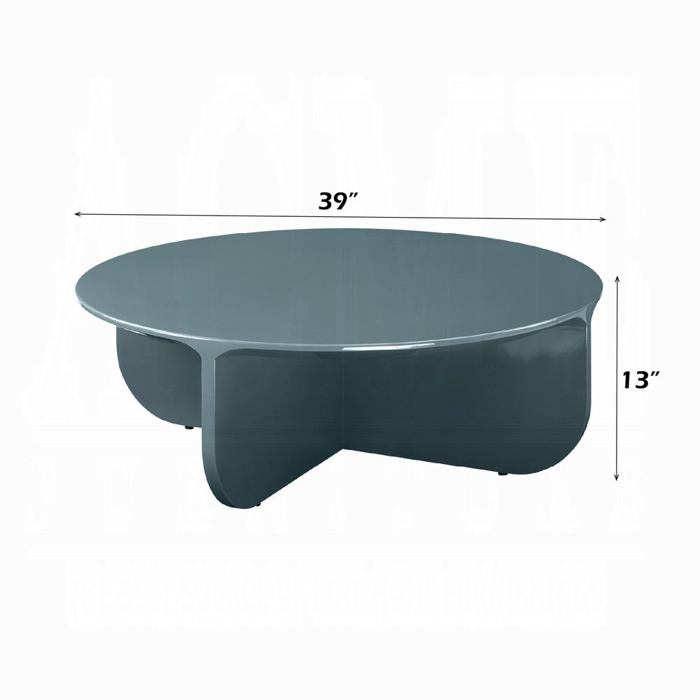 Lemy Coffee Table. 39 Inch Round Top with Pedestal Base, Teal Blue Wood - BM348751