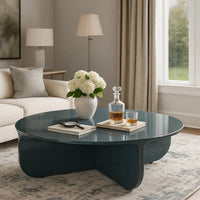 Lemy Coffee Table. 39 Inch Round Top with Pedestal Base, Teal Blue Wood - BM348751