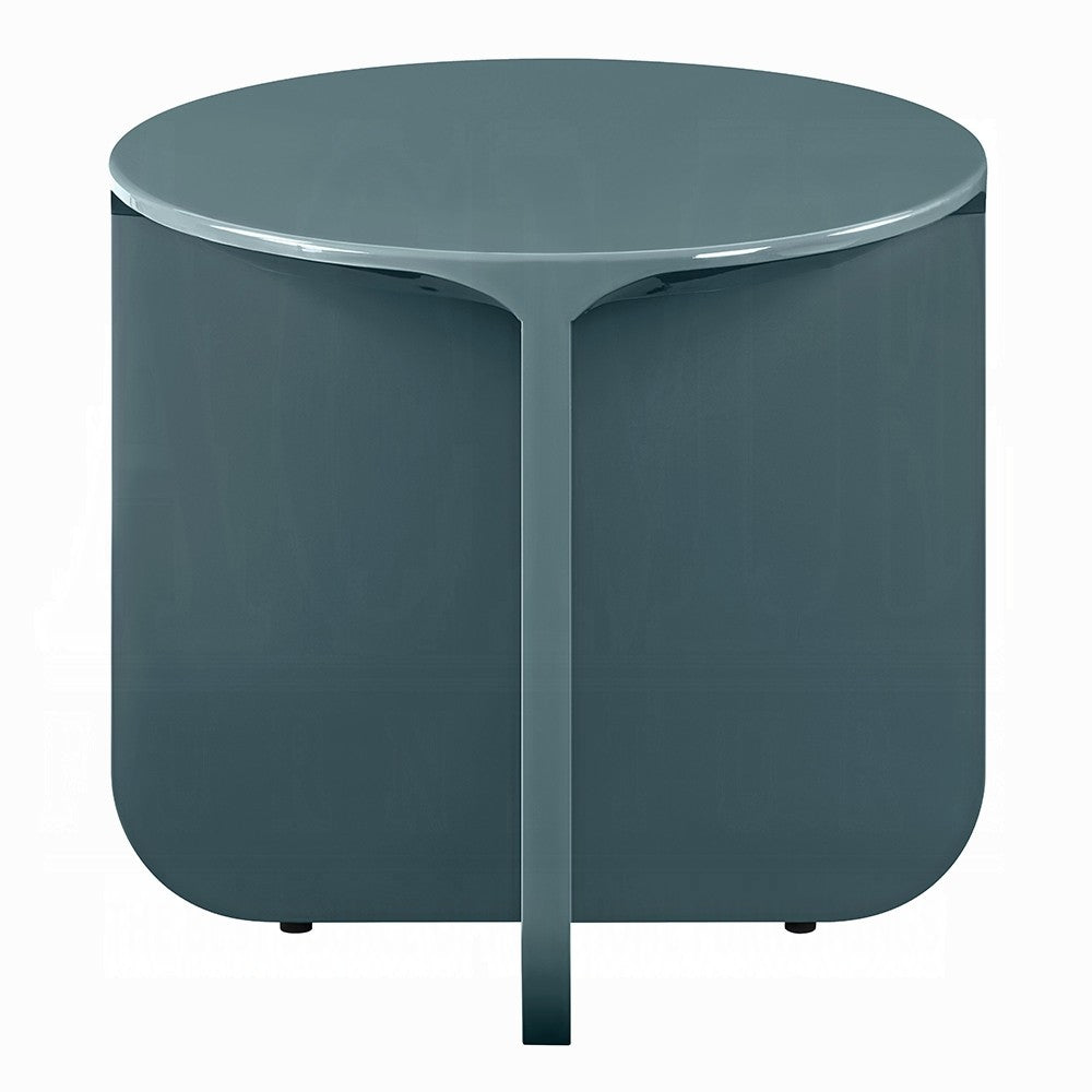 Lemy Side End Table. 20 Inch Round Top with Pedestal Base, Teal Blue Wood - BM348752