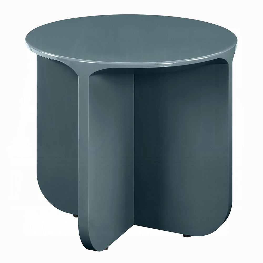 Lemy Side End Table. 20 Inch Round Top with Pedestal Base, Teal Blue Wood - BM348752