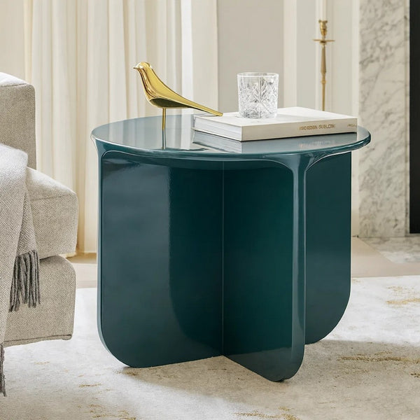 Lemy Side End Table. 20 Inch Round Top with Pedestal Base, Teal Blue Wood - BM348752