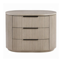 Dery Nightstand with USB Ports, 3 Ribbed Front Drawers, Light Oak Brown - BM348753