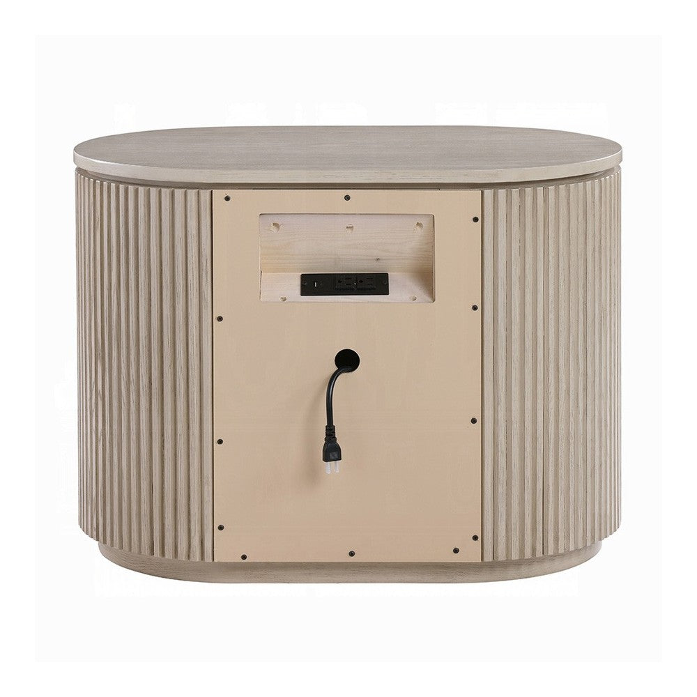 Dery Nightstand with USB Ports, 3 Ribbed Front Drawers, Light Oak Brown - BM348753