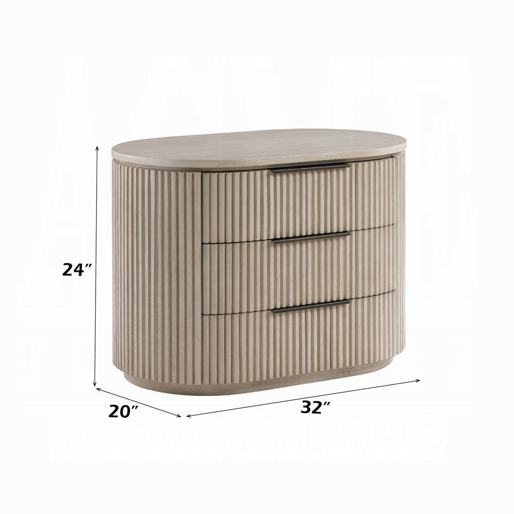 Dery Nightstand with USB Ports, 3 Ribbed Front Drawers, Light Oak Brown - BM348753