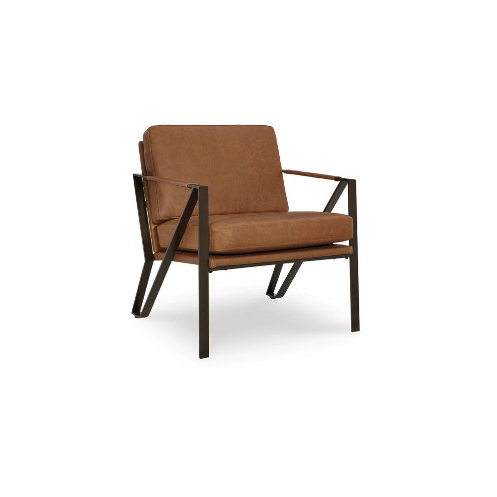 Gery Accent Chair, Caramel Brown Top Grain Leather, Bronze Metal Frame - BM348760