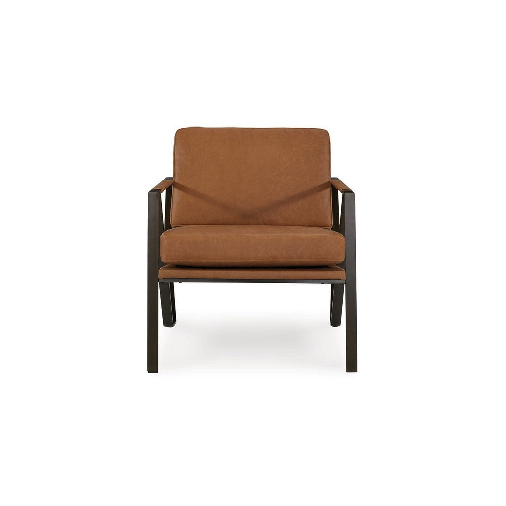 Gery Accent Chair, Caramel Brown Top Grain Leather, Bronze Metal Frame - BM348760