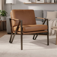 Gery Accent Chair, Caramel Brown Top Grain Leather, Bronze Metal Frame - BM348760
