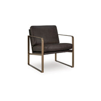 Bary Accent Chair, Dark Brown Top Grain Leather Cushions, Gold Metal  - BM348761