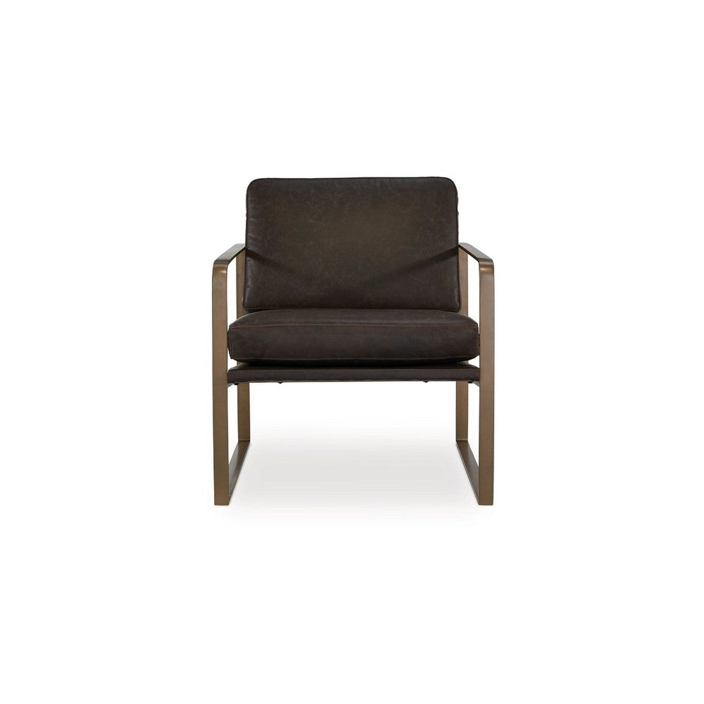 Bary Accent Chair, Dark Brown Top Grain Leather Cushions, Gold Metal  - BM348761