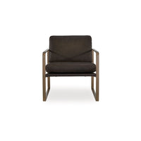 Bary Accent Chair, Dark Brown Top Grain Leather Cushions, Gold Metal  - BM348761