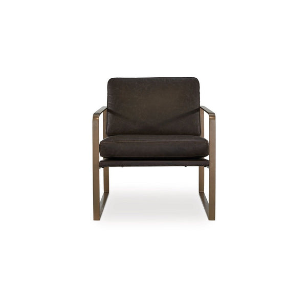 Bary Accent Chair, Dark Brown Top Grain Leather Cushions, Gold Metal  - BM348761