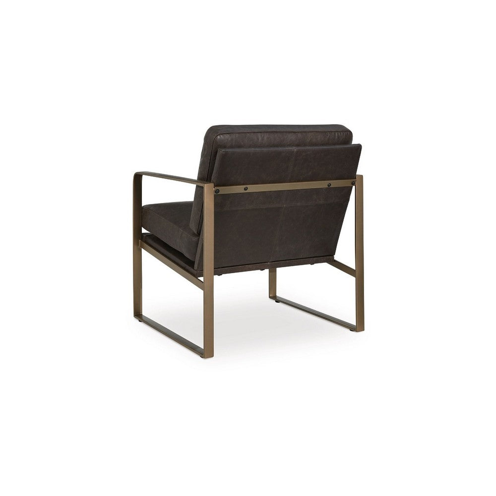 Bary Accent Chair, Dark Brown Top Grain Leather Cushions, Gold Metal  - BM348761
