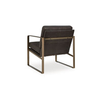 Bary Accent Chair, Dark Brown Top Grain Leather Cushions, Gold Metal  - BM348761