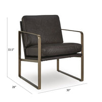 Bary Accent Chair, Dark Brown Top Grain Leather Cushions, Gold Metal  - BM348761