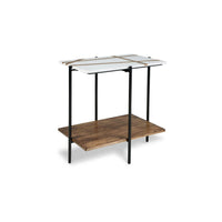 Broy Accent Table, 22 Inch White Marble Top with Wood Inlay, Lower Shelf - BM348763
