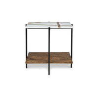 Broy Accent Table, 22 Inch White Marble Top with Wood Inlay, Lower Shelf - BM348763