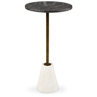 Cira Accent Table, 12 Inch Round Black and White Marble Top, Gold Metal - BM348764