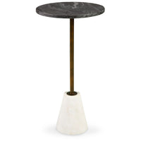 Cira Accent Table, 12 Inch Round Black and White Marble Top, Gold Metal - BM348764