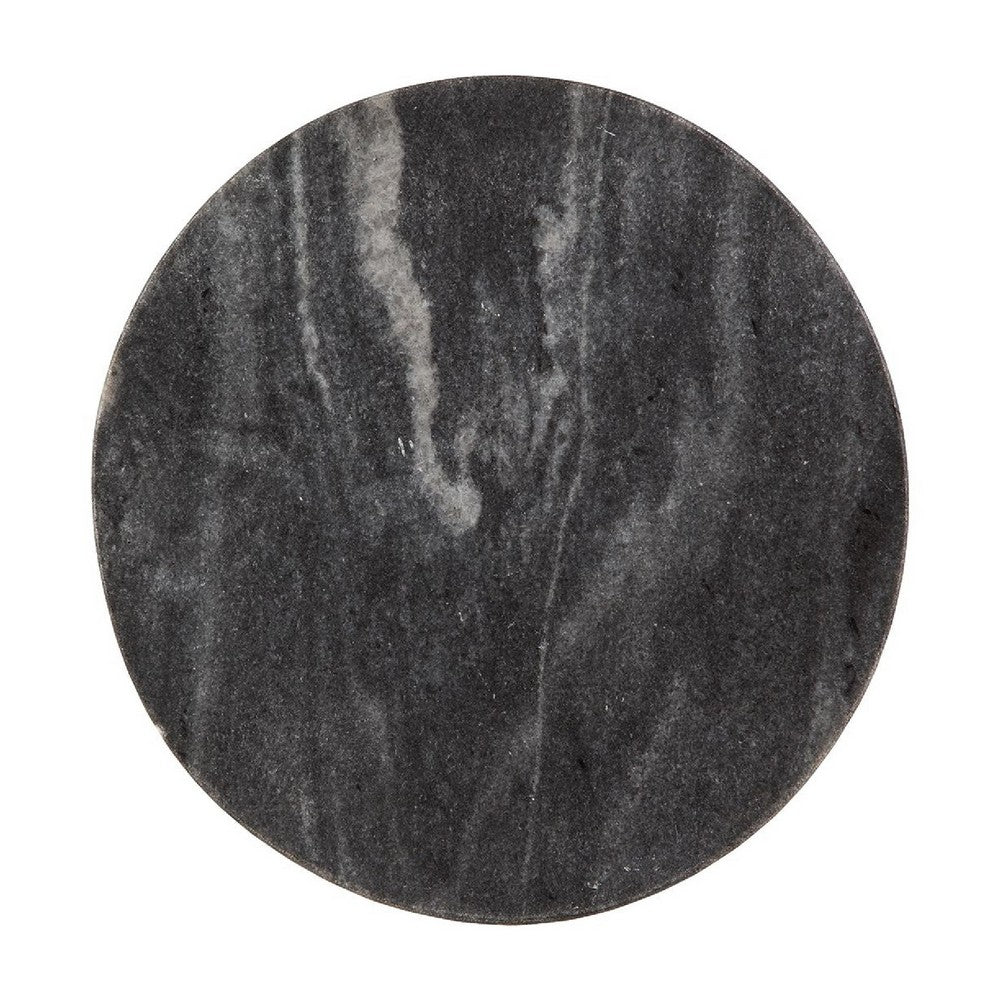Cira Accent Table, 12 Inch Round Black and White Marble Top, Gold Metal - BM348764