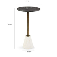 Cira Accent Table, 12 Inch Round Black and White Marble Top, Gold Metal - BM348764