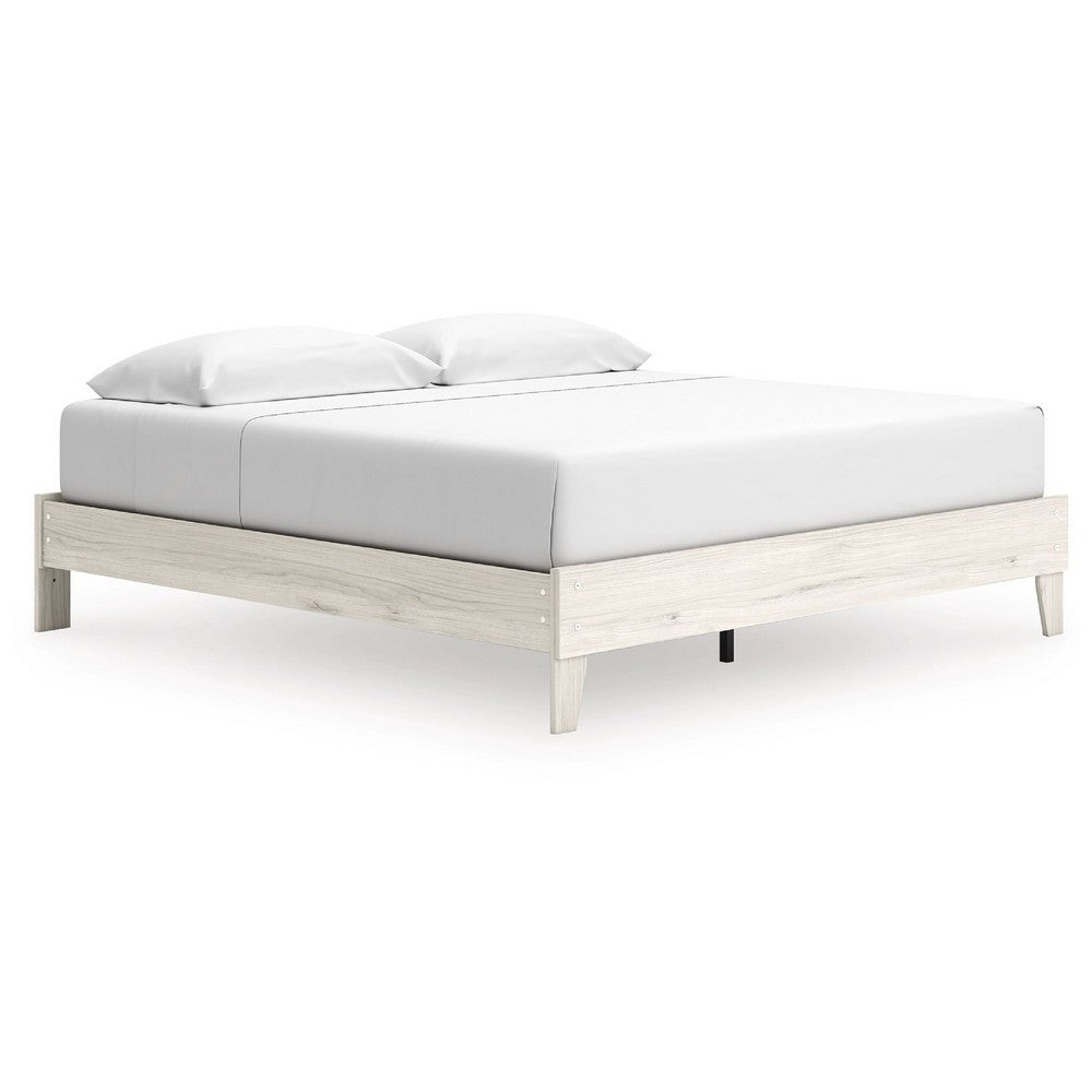 Soca King Size Platform Bed, Whitewashed Oak Grain, Low Profile, Plywood Base - BM348771