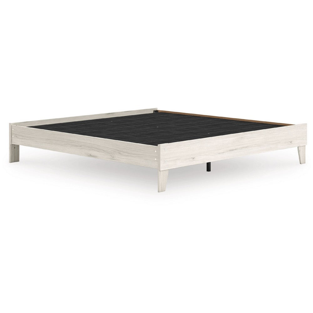 Soca King Size Platform Bed, Whitewashed Oak Grain, Low Profile, Plywood Base - BM348771