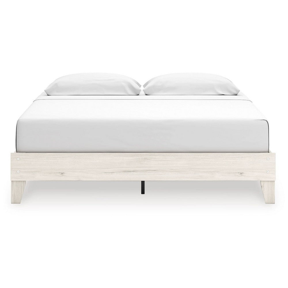 Soca King Size Platform Bed, Whitewashed Oak Grain, Low Profile, Plywood Base - BM348771