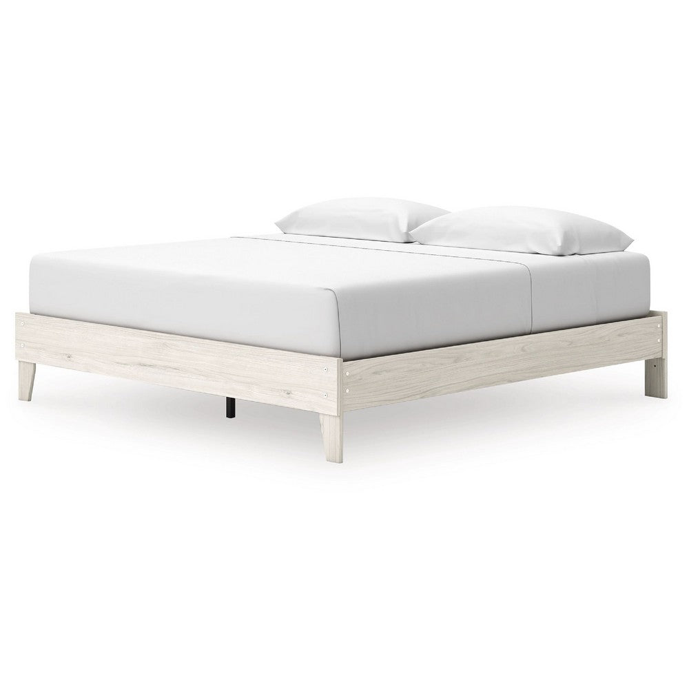 Soca King Size Platform Bed, Whitewashed Oak Grain, Low Profile, Plywood Base - BM348771