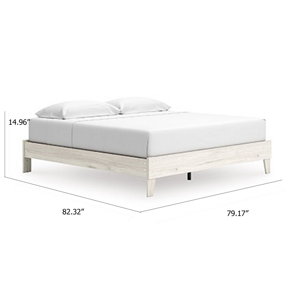 Soca King Size Platform Bed, Whitewashed Oak Grain, Low Profile, Plywood Base - BM348771