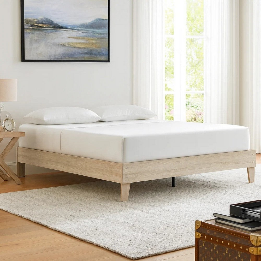Soca King Size Platform Bed, Whitewashed Oak Grain, Low Profile, Plywood Base - BM348771