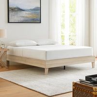 Soca King Size Platform Bed, Whitewashed Oak Grain, Low Profile, Plywood Base - BM348771