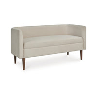 Wamy Accent Bench with Curved Back, 52 Inch Beige Polyester, Brown Wood - BM348772