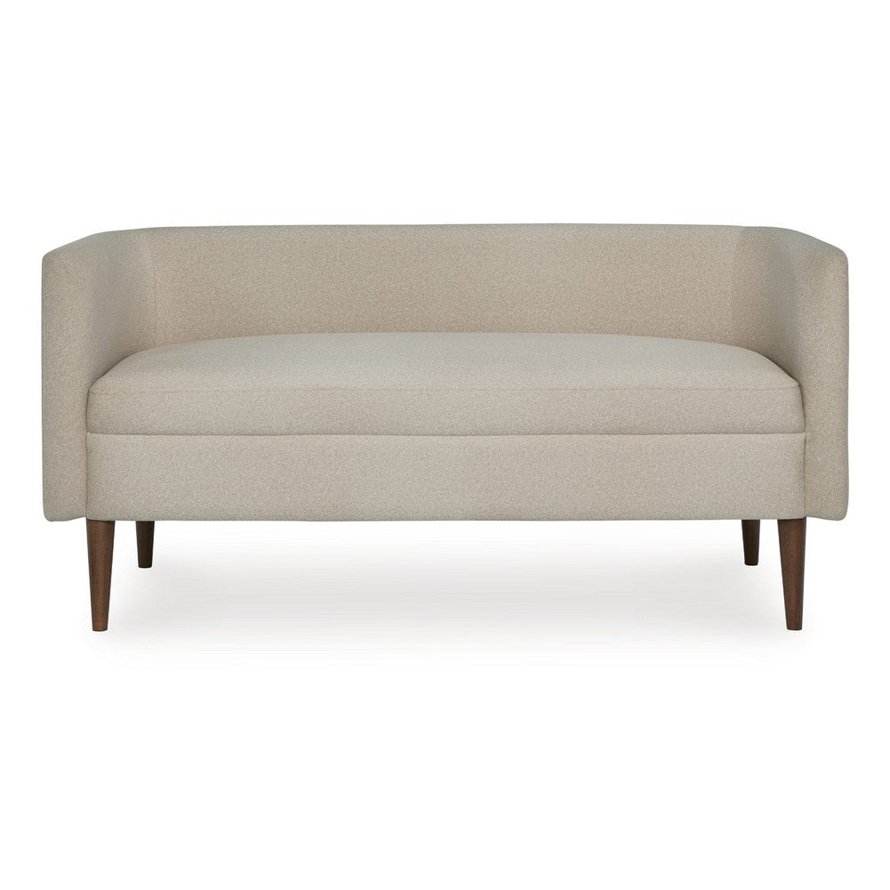 Wamy Accent Bench with Curved Back, 52 Inch Beige Polyester, Brown Wood - BM348772