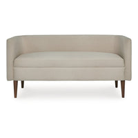 Wamy Accent Bench with Curved Back, 52 Inch Beige Polyester, Brown Wood - BM348772