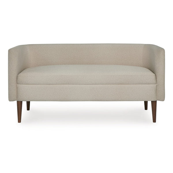 Wamy Accent Bench with Curved Back, 52 Inch Beige Polyester, Brown Wood - BM348772